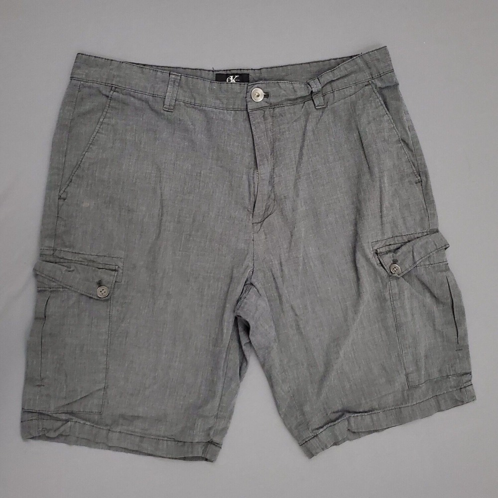 Calvin Klein Mens Gray 100% Cotton Cargo Shorts Size 36 Casual Utility Summer